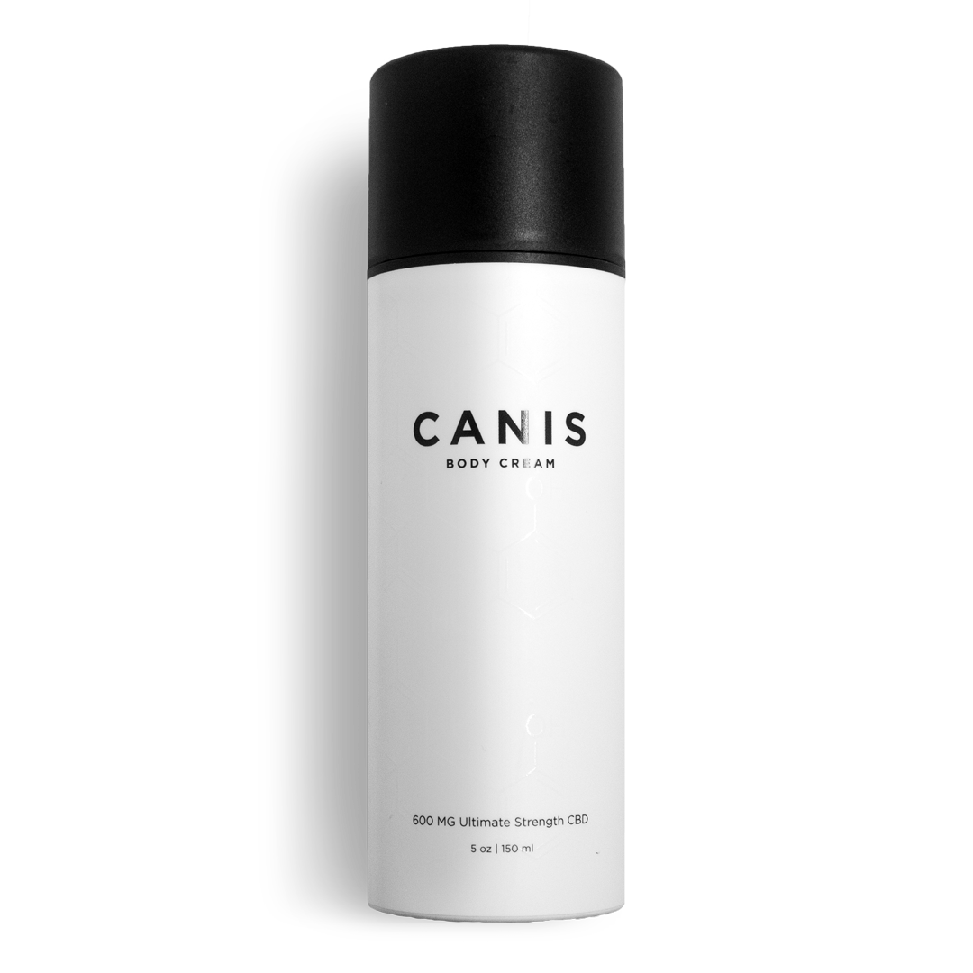Canis Collection's 600mg body cream bottle.